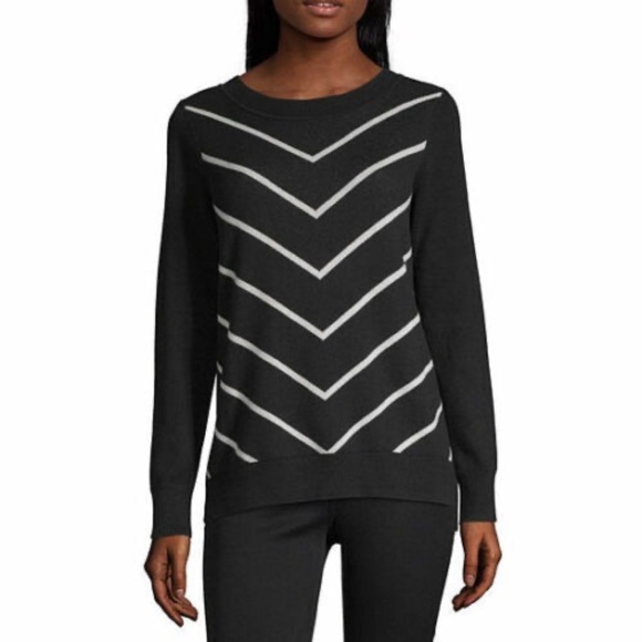 Liz Claiborne Chevron Stripe Sweater Black White Long Sleeve Size S - Picture 12 of 12